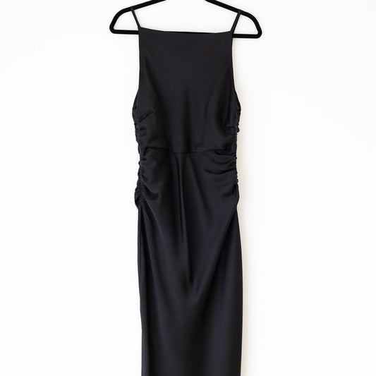 SHONA JOY LUXE HIGH NECK RUCHED MIDI DRESS