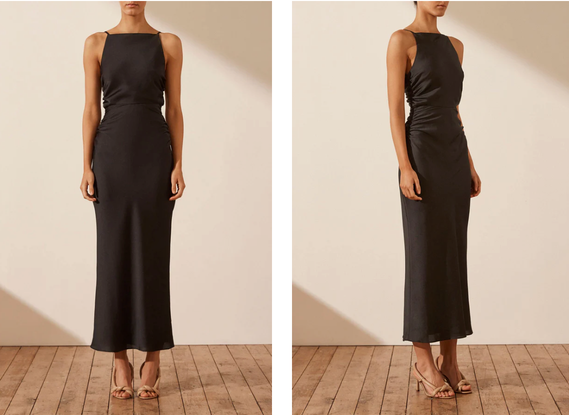 SHONA JOY LUXE HIGH NECK RUCHED MIDI DRESS