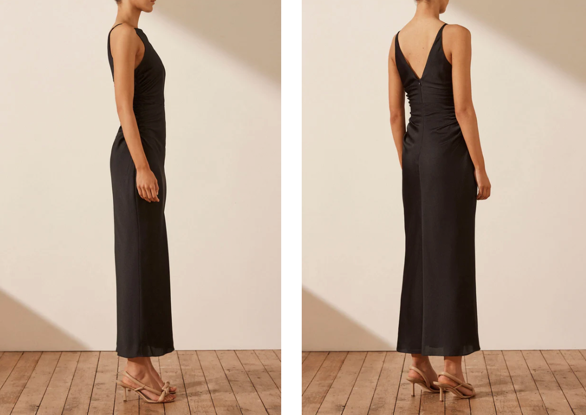 SHONA JOY LUXE HIGH NECK RUCHED MIDI DRESS