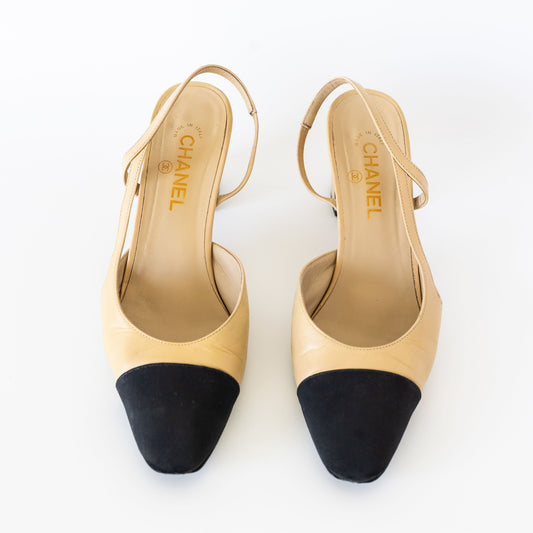 CHANEL SLING-BACK BEIGE & BLACK