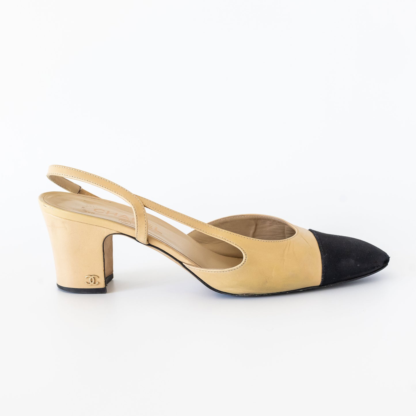 CHANEL SLING-BACK BEIGE & BLACK