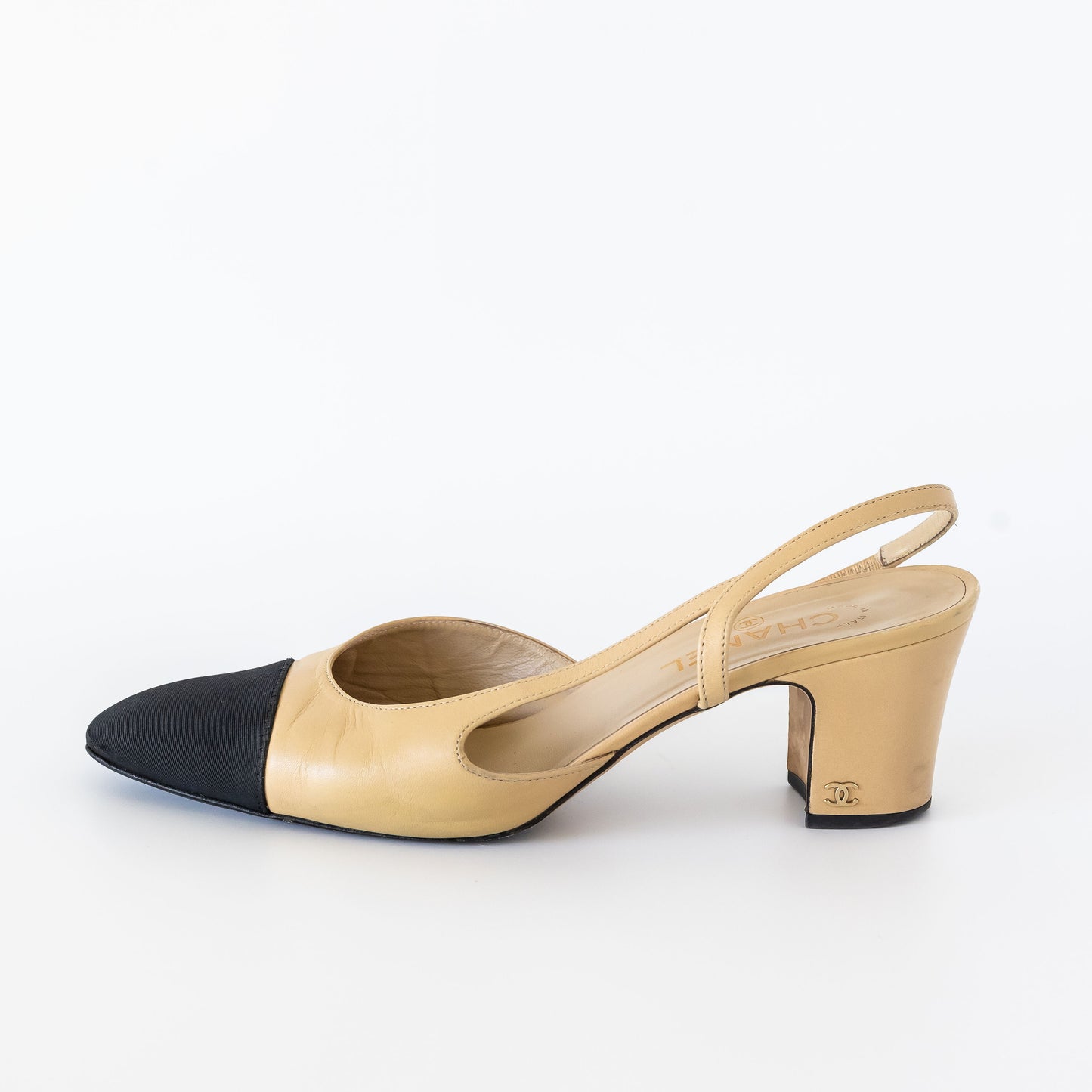 CHANEL SLING-BACK BEIGE & BLACK