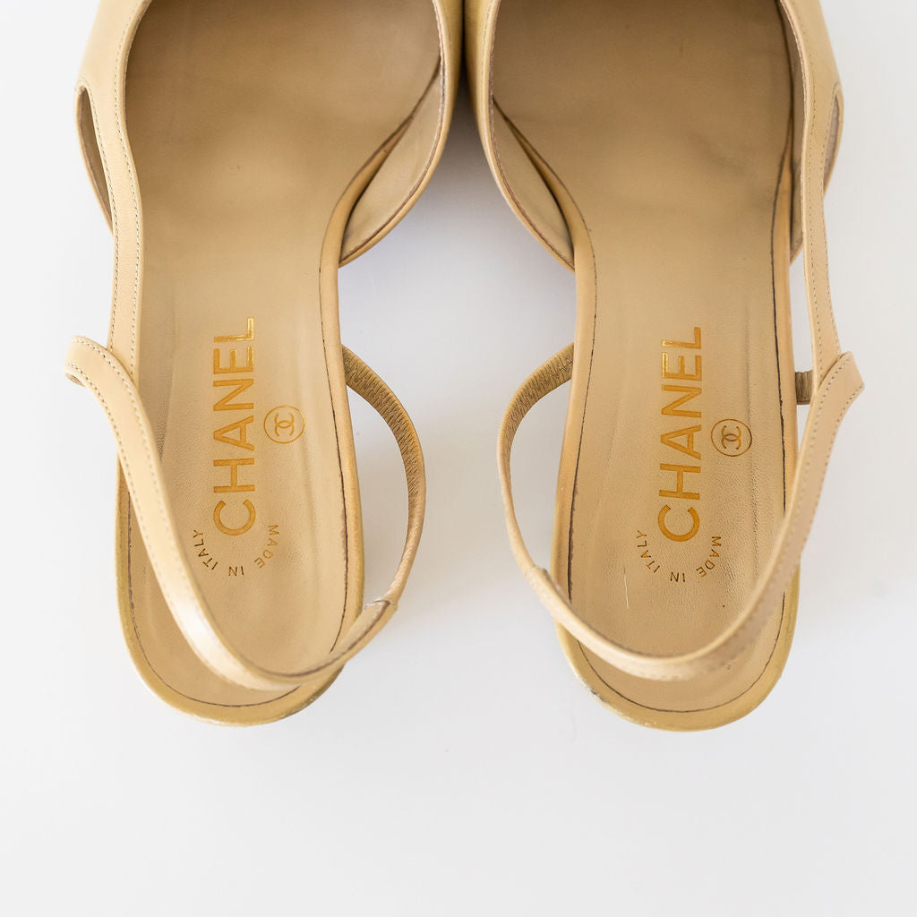 CHANEL SLING-BACK BEIGE & BLACK